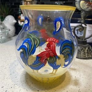 Lenox Morning Sunshine Rooster Hand Painted Glass‎ VASE
